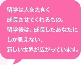 海外研修は人を大きく成長させてくれるもの。海外研修後は、成長したあなたにしか見えない、新しい世界が広がっています。
