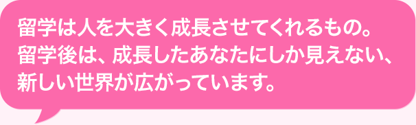 海外研修は人を大きく成長させてくれるもの。海外研修後は、成長したあなたにしか見えない、新しい世界が広がっています。